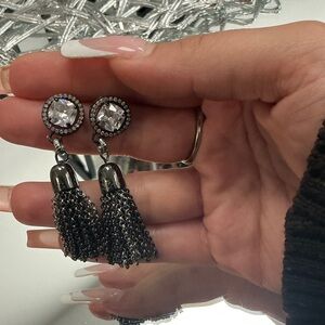 Elegant Black and Silver Tassel Earrings